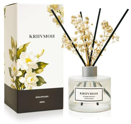 KRIIVMOH Diffuseur Parfum Maison, 200 ML, diffuseur de Parfum au Fleur d'oranger avec 8 bâtonnets Parfum Longue durée pour la Maison, la Salle de Bain, la décoration de la Chambre