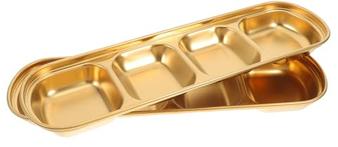 VILLFUL 2 piezas Platos de Aperitivos de Acero Inoxidable con Cuatro Compartimentos Bandeja Dividida para Salsas Resistente y Fácil de Limpiar para Restaurantes y Uso Doméstico de
