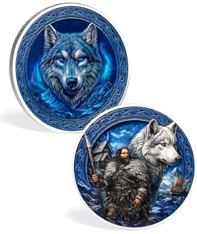 ACGZQY Viking Warrior Coin – Lucky Viking Guardian Medallion Norse Mythology Wolf Design Celtic Rune Symbol Talisman Amulet Protection Gift for Men Women