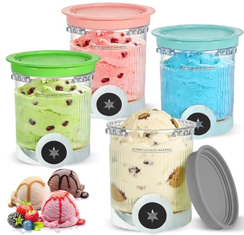 4 stycken Ninja Swirl Creami-behållare 500 ml isbehållare för Ninja Creami NC701 & NC700-serien glassmaskiner, glasbehållare med virvel-kompatibel ninja-ismaskin, BPA-fri och diskmaskinssäker
