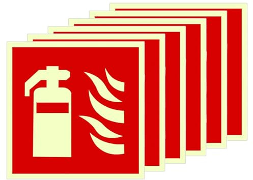6 Piezas Señal Extintor 15x15cm, Cartel PVC Fotoluminiscente Autoadhesivo, Pegatina Seguridad Impermeable Resistente, Señalización Protección Contra Incendios para Oficina Garaje (6PCS)