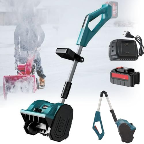 Pala da neve elettrica senza fili con manico frontale regolabile e asta telescopica per rimozione neve da terrazza