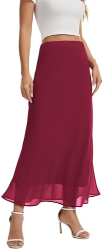 BEIGAI Falda larga y elegante para mujer, cintura elástica, falda maxi de gasa fluida, ligera, acampanada, informal, para verano, fiesta, moda