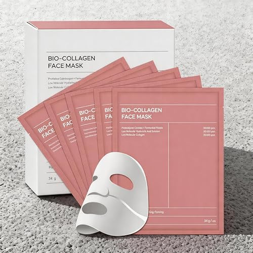 HonexCesng Masque Collagene Visage, Bio-Collagen Masque Profond Réel, Hydratant, Minimisation des Pores, Amélioration de l'Élasticité | 34 g (1,19 oz) x 5 pièces