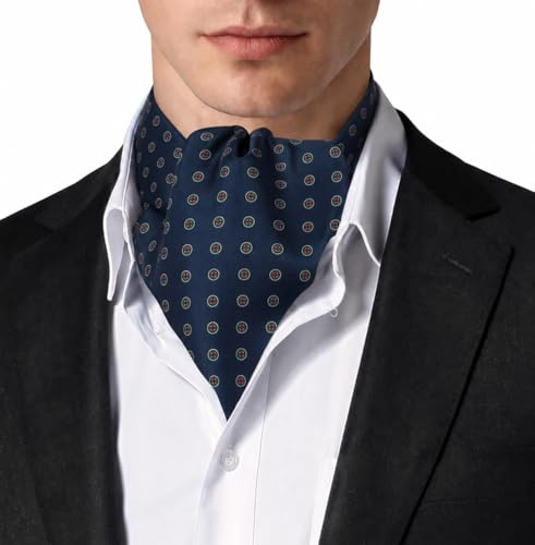 Remo Sartori – Ascot Krawattenschal für Herren, Aus Reiner Seide, Blau Muster, Made in Italy