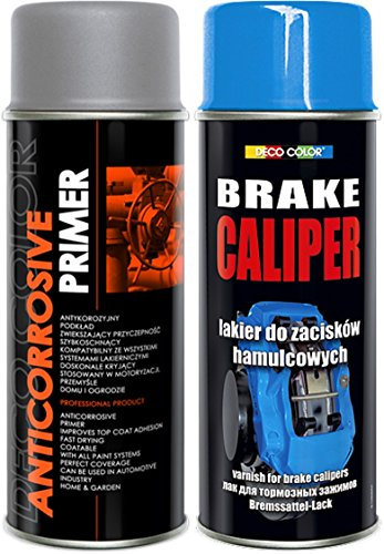 DECO COLOR Brake Caliper KIT Set (ANTICORROSIVE Primer and Spray Paint) HIGH Gloss Moto CAR Sport Tuning Drum (Blue kit)