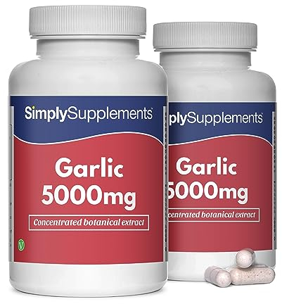 Hochwirksame Knoblauchkapseln | Vitamin C, Eisen & Thiamin | Unterstützt Herz, Blutkreislauf & Immunsystem | Vegan | 360 Kapseln | Hergestellt in Großbritannien | 6 Monate