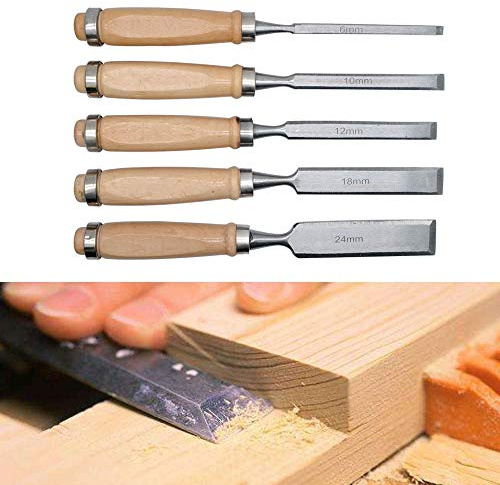 SENRISE - Kit de formones de acero con mango de madera. Juego de formones fabricados en acero de alta velocidad y con virolas de latón. Juego de herramientas para trabajos en madera, kit de cinceles