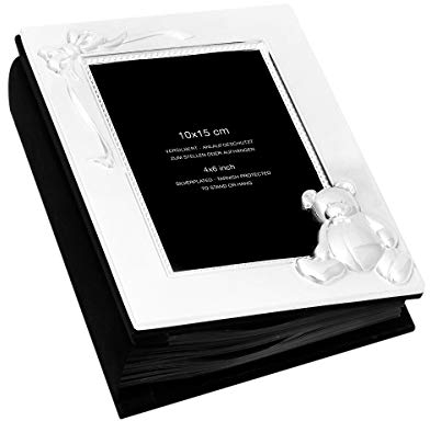 Brillibrum Design Einsteckalbum Baby 10x15 Fotoalbum versilbert mit Namen personalisiert Fotobuch Babyglück Geschenkidee zur Taufe
