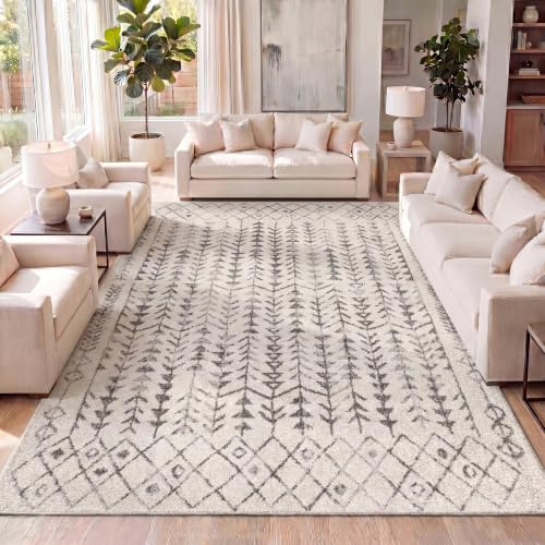 JONATHAN Y MOH210A-8 Ziri Moroccan Geometric Indoor Area Rug, Bohemian, Sc&inavian, Minimalistic Easy Cleaning, Bedroom, Kitchen, Living Room, Non Shedding, Cream/Gray, 240 cm X 300 cm
