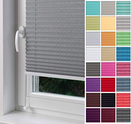 Home-Vision Premium Faltrollo Plissee ohne Bohren mit Klemmfix Lichtdurchlässig Rollo Leinenoptik Blickdicht Sonnenschutz Jalousie für Fenster & Tür (Melange Grau B90 x H120cm) Klemmträger