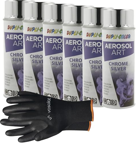 vasalat Dupli-Color Chrom Lackspray Hochglanz - Chrom Spray mit guter Deckkraft - Lackspray Effekt für Metall, Kunststoff und Holz - Sprühfarbe, 6 Stück