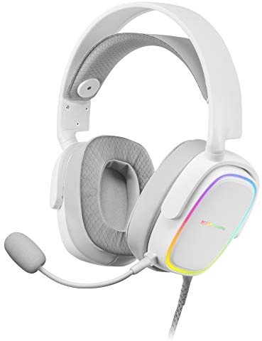 Mars Gaming MHAX Blanco, Auriculares Gaming RGB, Micrófono Extraíble, HiFi, Compatibilidad Multiplataforma