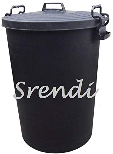 Srendi® Small/Medium/Large Black Plastic Bin Heavy Duty Refuse Bin With Lockable Lid Ideal for Outdoor/Rubbish/Waste/Dustbin/Animal Feed (Large 110Litre)