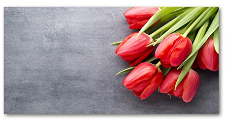 Tulup Picture Wall Art 100x50cm Image Acryl Decorative Wall Picture Plastic/Acrylic Glass for Kitchen & Living Room - Red tulips