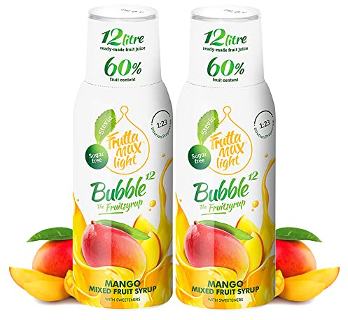 FruttaMax Sciroppo al Mango Senza Zucchero – 60% Frutta Vera | Sciroppo a Basso Contenuto Calorico per Gasatori, Cocktail e Dessert – 2 x 500ml