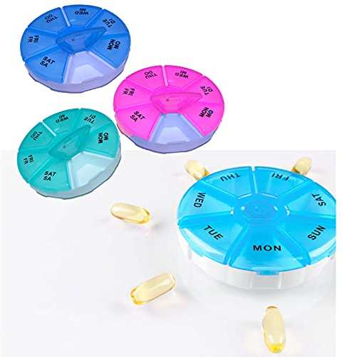 all-around24 Pillendose klein Rund 7 Tage Medikamentenbox 7 Fächer Tablettenbox Pillendosen Tabletten Wochenbox (1 x Pink)