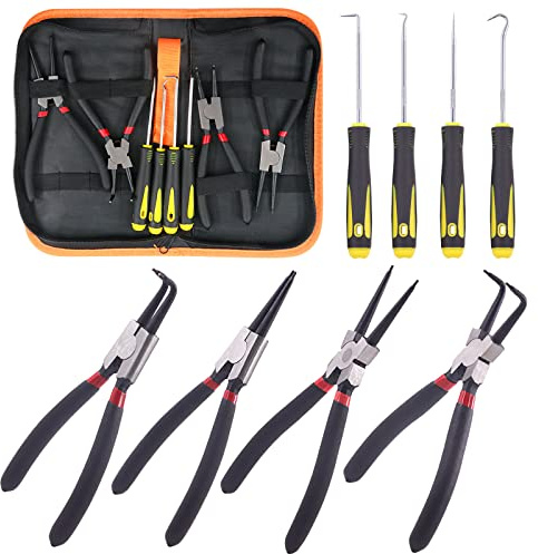 Rustark 8 Stück 175mm Sprengringzangen Set Gebogene Gerade Innen Außen Sicherungsringzange Sprengringzange Seegeringzangen für Innen und Außensicherungen