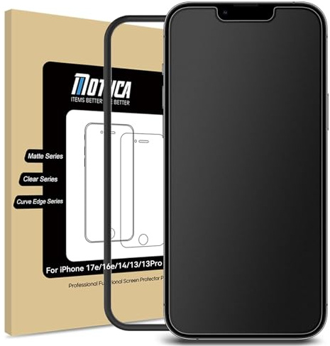 Mothca Matte Glass Screen Protector for iPhone 17e / iPhone 16e / iPhone 14 / iPhone 13 / iPhone 13 Pro [6.1 Inch] Anti-Glare & Anti-Fingerprint Tempered Glass [Easy Installation Frame] Smooth as Silk