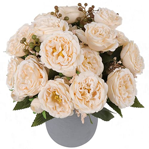 Künstliche Pfingstrosen, Kunstblumen, beige Pfingstrosen für Heimdekoration und Hochzeit, Brautstrauß, Seide, Blumen, Großpackung als Basteln, Kunstpflanzen ohne Vase (beige)