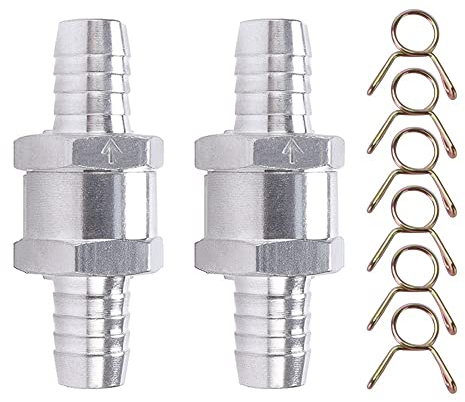 VooGenzek 2 Pièces Clapet Anti-Retour, 12mm D'aluminium Carburant Non Retour Clapet Anti-Retour, avec 6 clips à ressort, pour Essence Diesel Carburateur Systèmes de Carburant à Basse Pression