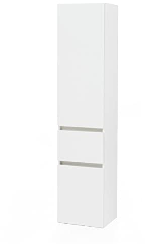 möbelando Seitenschrank Badschrank Hochschrank Kopenhagen I Weiß, Matt Weiß