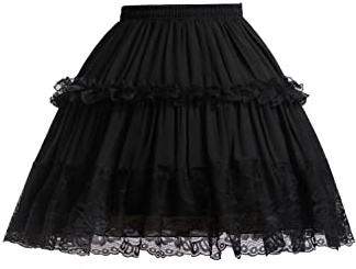 Sottogonna in crinolina da donna con 2 cerchi regolabili in pizzo, slip corti Lolita per vestito cosplay, Nero #5925, taglia unica