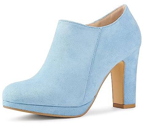 Allegra K Women's Platform Round Toe Chunky Heels Sky Blue Ankle Booties 6 M US