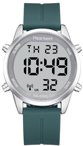 Hearkent Atomic - Reloj digital parlante con voz agradable en inglés y números grandes, para personas mayores o ciegas, Silicona Verde, Moderno