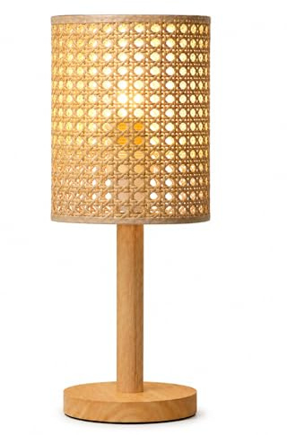 GUANSHAN Handgefertigte Rattan-Tischlampe, Nachtlicht, Wabi-Sabi-Stil, Rattan-Nachttischlampe mit Holzsockel, Tischleuchte, dekorative Tischbeleuchtung für Schlafzimmer, Wohnzimmer, Stil 2