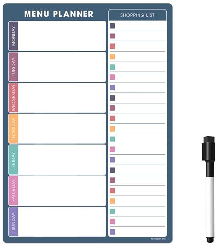 TMS Magnetic Meal Planner for Fridge | Made in The UK | Weekly Meal Prep Whiteboard, Calendar or Organiser for Work or Family Planning (Navy & Multi-Colour, A4 (30 x 21cm))