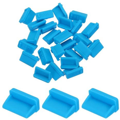 sourcing map 25pcs USB Type A Port Plugs Covers Caps Silicone Anti Dust Protector for USB Female End, Sky Blue