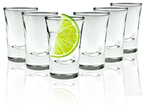 Volila Vasos de Chupito - Vasos de 25 ml con Base Resistente, Set de 6 Piezas - Transparentes, Ideales para Digestivos, Chupitos Bomba y Flameados