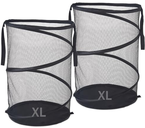 Seiritex 2Pcs Mesh Popup Laundry Hamper 115L Extra Large Collapsible Laundry Basket Foldable Clothing Storage Basket with Handles No Lid 26 H x 18 W x 18 L (Black)
