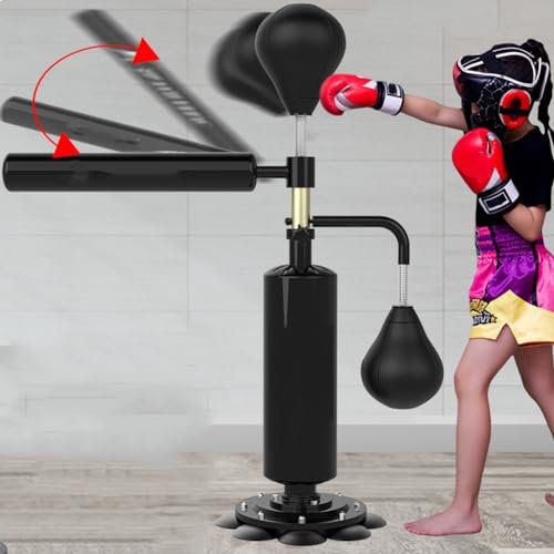 LuusMm Home Speed Boxing Bag Für Kinder Und Erwachsene Mit Speed -Ball, Schwungarm, Heimtraining -Reaktionsziel Mit Spinstange, Höhenverstellbar, Saugnapfbasis,Schwarz