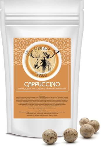 Lakrids Knud | Lakritz Kugeln extra groß mit weißer Schokolade und Vollmilchschokolade umhüllt - mit Cappuccino Kaffee und Karamellgeschmack