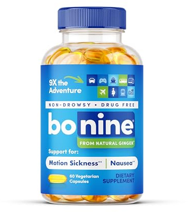 Bonine Ginger Root Extract Liquid Capsules - Non-Drowsy Motion Sickness Relief - 40 mg Ginger Supplement for Morning Sickness & Nausea Relief - Cruise Ship Essentials - 60 Capsules