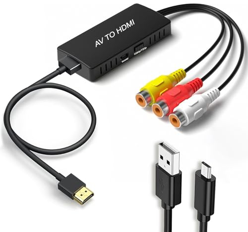 AV zu HDMI Adapter RCA zu HDMI Konverter für VHS Player, PS2, PS3, Xbox, N64, STB, VCR, DVD, kompatibel mit HDTV, Monitor, Projektor