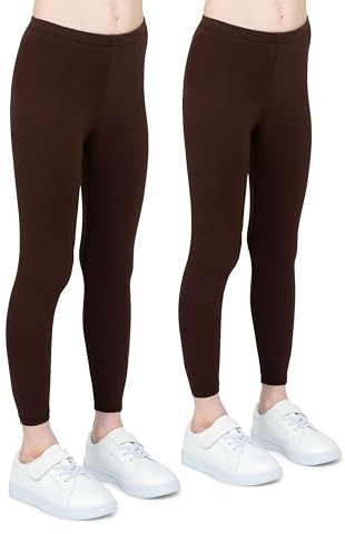looksy 2er-Pack Mädchen-Leggings aus Baumwolle – Kinderhosen für Sportunterricht Tanz Sport – Weiche elastische Lange Hosen für Schule Alltag und Aktivitäten Alter 3 bis 13 Jahre