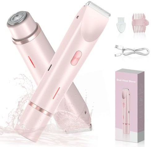 2 in 1 Electric Lady Shaver for Women, Painless Womens Razor Bikini Trimmer, Cordless Wet & Dry Electric Razors for Women Legs Underarms Pubic Hair - Rechargeable IPX7 Waterproof Lady Body Shaver