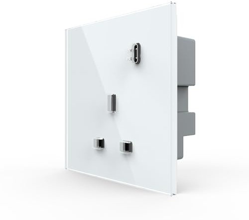 LIVOLO Electrical 13A Wall Socket Outlet with 18W USB C Charging,Hige Power Faster Charging Modern Glass Panel,White