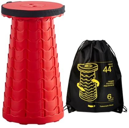 Tragbarer Klein Klapphocker Camping Hocker Belastung 100 Kg Mit Tasche für Unterwegs Musikfestival Sitzen Oder Auch Als Tisch (Rot)
