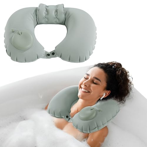 MABOZOO Inflatable Bath Pillow, Grey, Bath Pillow, Home/Bath, Neck/back support while bathing, Polyester Blend (for cover), PVC body