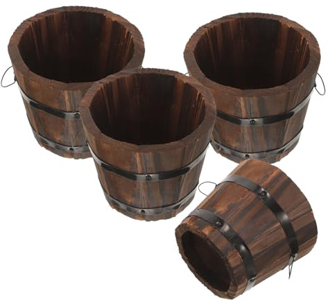 FUNOMOCYA 4 Stück Kleine Holz Pflanztöpfe Für Garten Und Terrasse Fass Pflanzgefäße Aus Karbonisiertem Holz Kratz Und Wetterfest Für Sukkulenten Gemüse Und Blumen