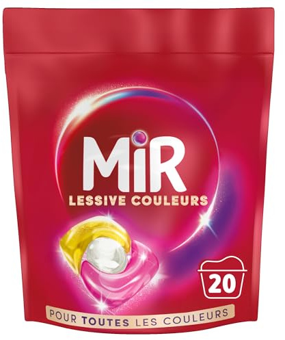 Mir - Lessive Capsules Couleurs - Raviveur - Formule 3en1 - Couleurs - Fibres - Fraîcheur- Nettoie avec Soin- Couleurs Ravivées -Fibres Lissées - Anti-Bouloche -Pour les Couleurs - Recharge 20 Lavages