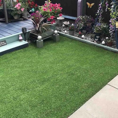 Grüner Kunstrasen mit natürlichem Aussehen, 20 mm superdichte synthetische Kunstrasen-Teppichmatte für Haustierveranda, Innen- und Außenbereich, Grün, Garten, Terrasse, Spielplatz