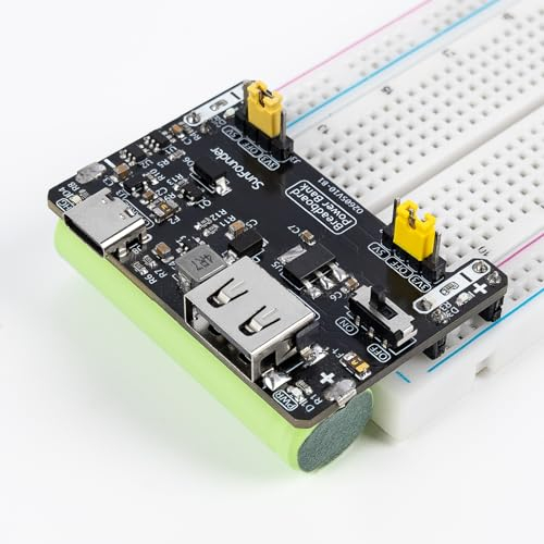SunFounder BreadVolt Breadboard Power Supply Module Built-in Rechargeble Battery Compatible with Arduino, Raspberry Pi, Pico W, ESP32, 5V/1.5A, 3.3V/1A, USB Output (Breadboard NOT Included)