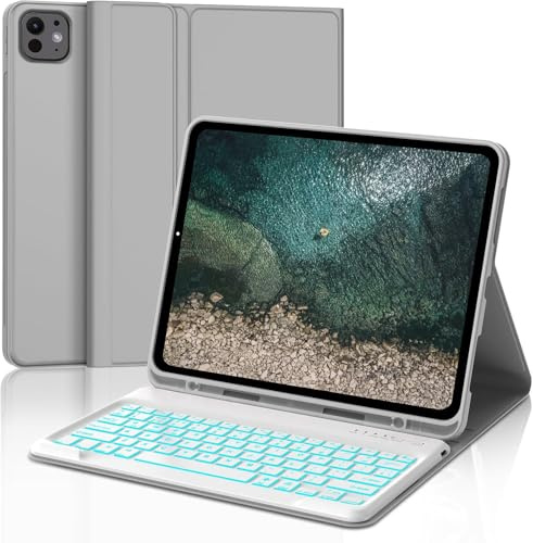 IVEOPPE for iPad Pro 13 Inch M5 2025/ M4 2024 Case with Keyboard, UK-Layout Keyboard for iPad Pro 13, Detachable Bluetooth Backlight Keypad for iPad M4 13 inch, Light Gray