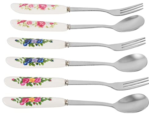 Juego de Tenedores de Postre de Acero Inoxidable y Cerámica | 1 Set, Diseño Ergonómico, Apto para Casa y Restaurante, Uso para Ensalada, Pastel y Aperitivos