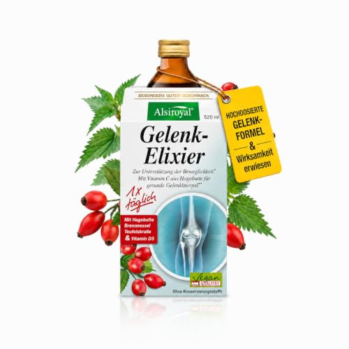 Alsiroyal Gelenk-Elixier · Hagebutte, Teufelskralle, Brennnessel, Vit. D3+C | Unterstützt die Gelenke z.B. beim Aufstehen, Bücken, Treppensteigen, Einkaufen · Klinische Studie zeigt positiven Effekt